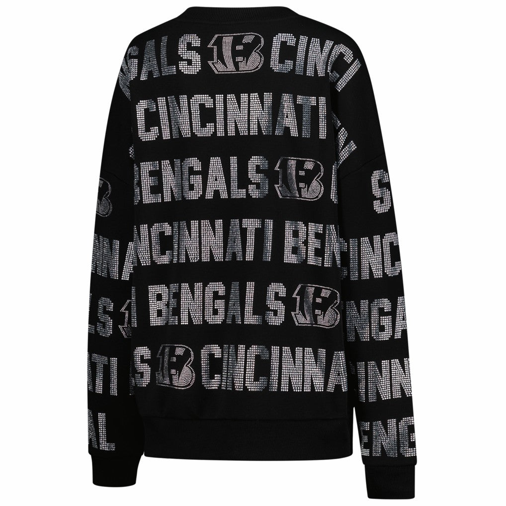 Gameday Couture Women's Oversized Hype Era Rhinestone Text Sweatshirt - Cincinnati Bengals Sweatshirts