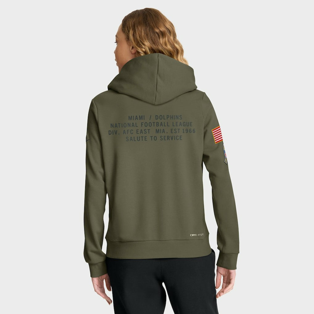 Women's 2025 Salute to Service Sideline Standard Issue Dri-FIT Hoodie - Miami Dolphins Hoodies