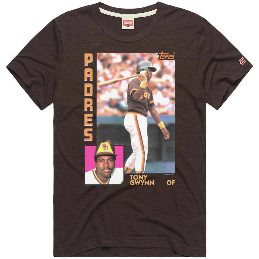 Brown Tony Gwynn San Diego Padres Homage 1984 Topps Baseball Card Player T-Shirt