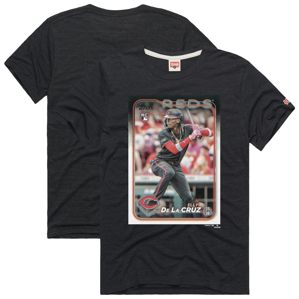 Charcoal Elly De La Cruz Cincinnati Reds Homage 2024 Topps Baseball Card Player Tri-Blend T-Shirt