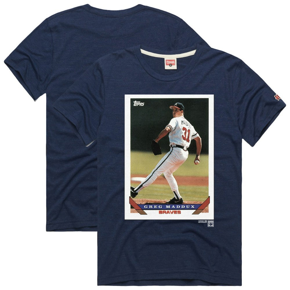 Navy Greg Maddux Atlanta Braves Homage 1993 Topps Baseball Card Player T-Shirt