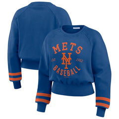 Royal New York Mets WEAR by Erin Andrews Women's Vintage Washed Cropped Pullover Sweatshirt