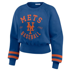 Royal New York Mets WEAR by Erin Andrews Women's Vintage Washed Cropped Pullover Sweatshirt