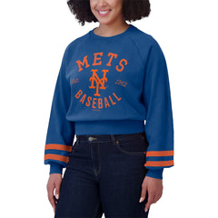 Royal New York Mets WEAR by Erin Andrews Women's Vintage Washed Cropped Pullover Sweatshirt