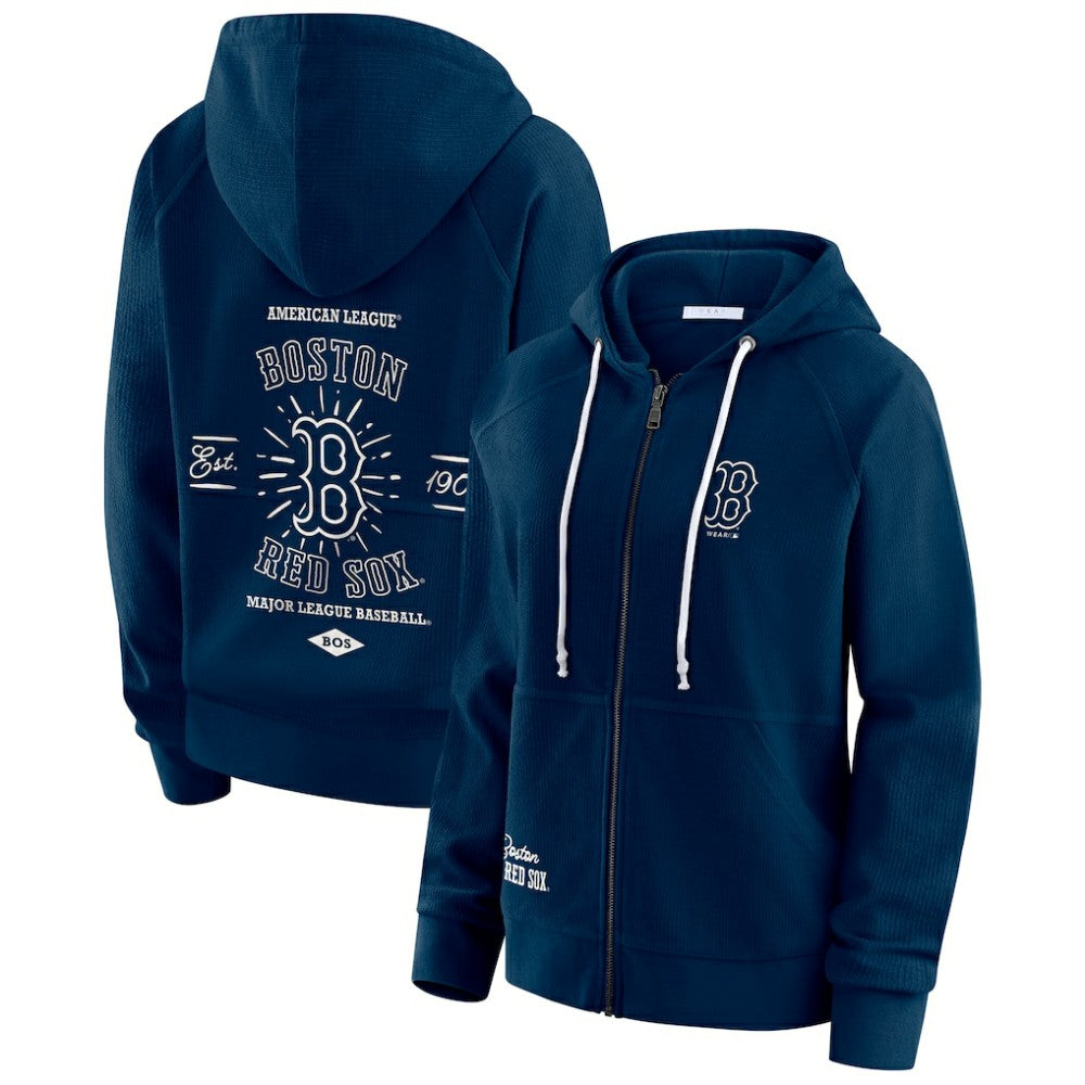 Navy Boston Red Sox WEAR by Erin Andrews Women's Vintage Full-Zip Raglan Hoodie