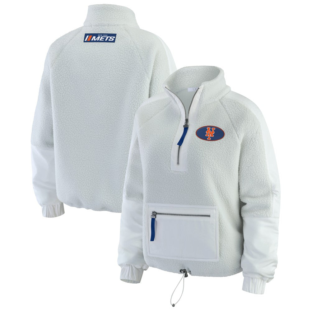 Gray New York Mets WEAR by Erin Andrews Women's Polar Fleece Quarter-Zip Jacket