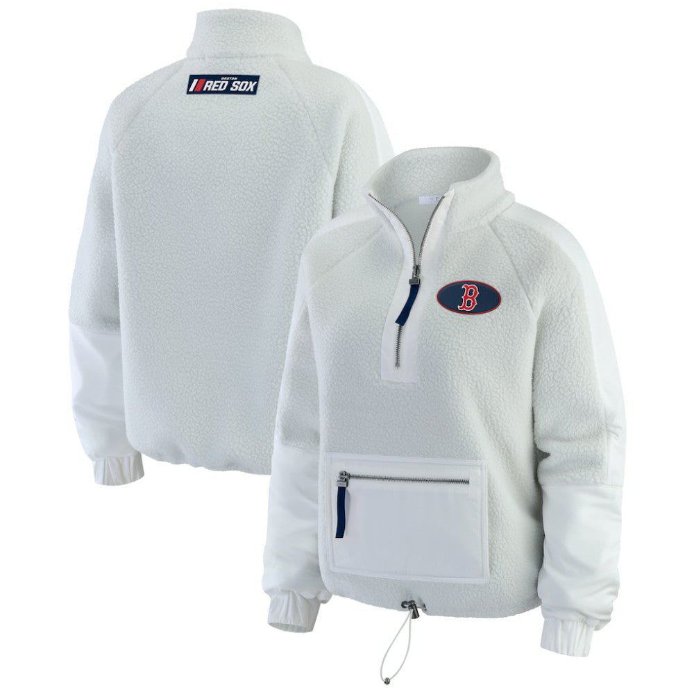 Gray Boston Red Sox WEAR by Erin Andrews Women's Polar Fleece Quarter-Zip Jacket