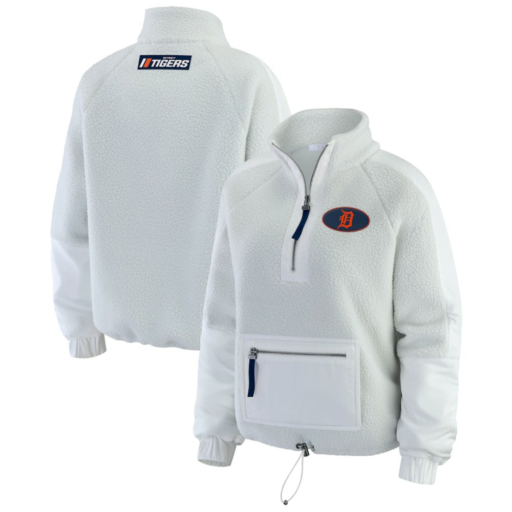 Gray Detroit Tigers WEAR by Erin Andrews Women's Polar Fleece Quarter-Zip Jacket