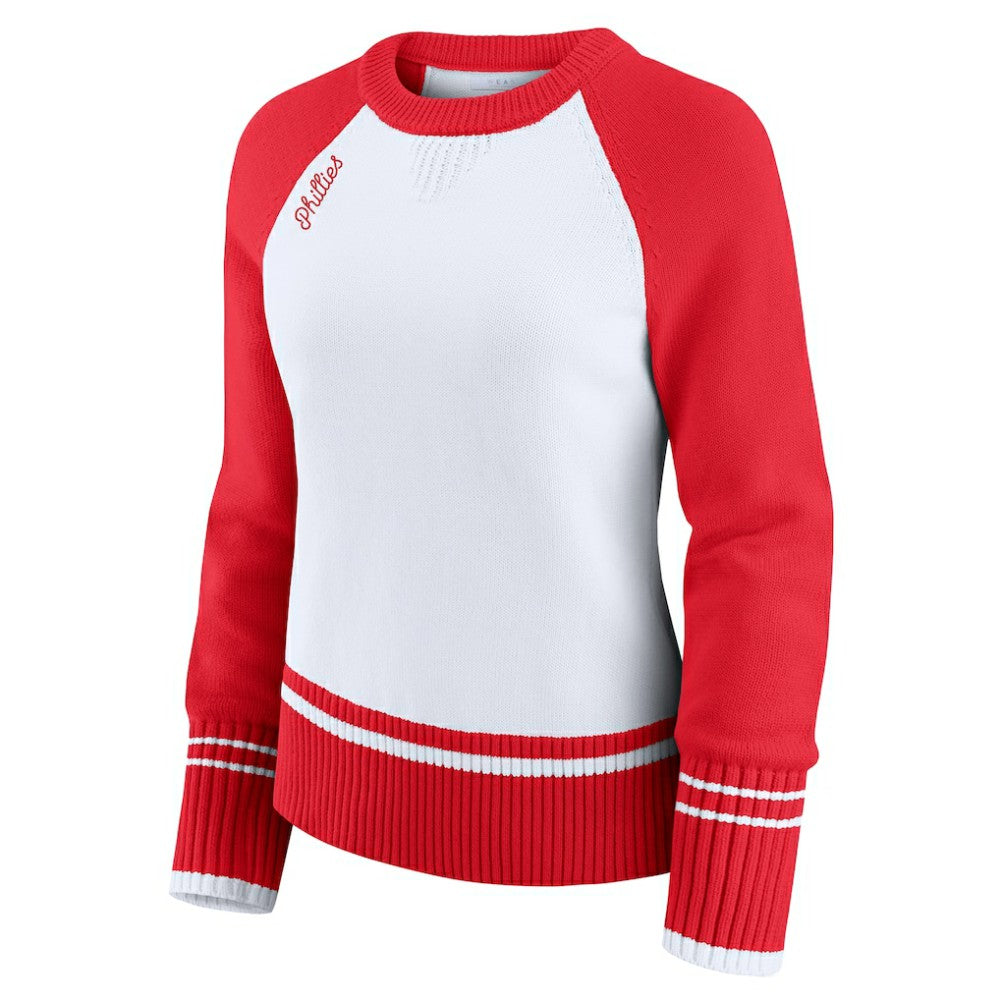 White Philadelphia Phillies WEAR by Erin Andrews Women's Colorblock Raglan Sweater