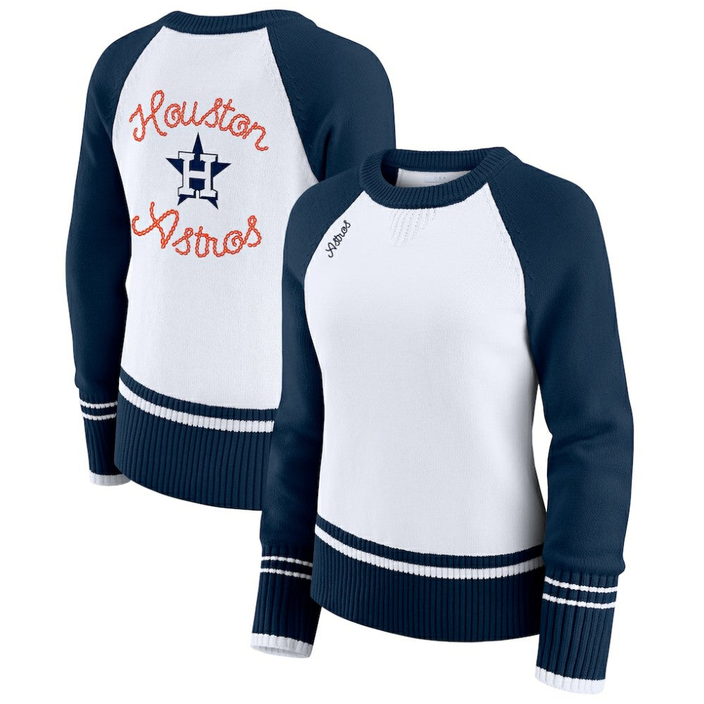 White Houston Astros WEAR by Erin Andrews Women's Colorblock Raglan Sweater