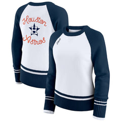 White Houston Astros WEAR by Erin Andrews Women's Colorblock Raglan Sweater