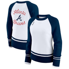 White Atlanta Braves WEAR by Erin Andrews Women's Colorblock Raglan Sweater