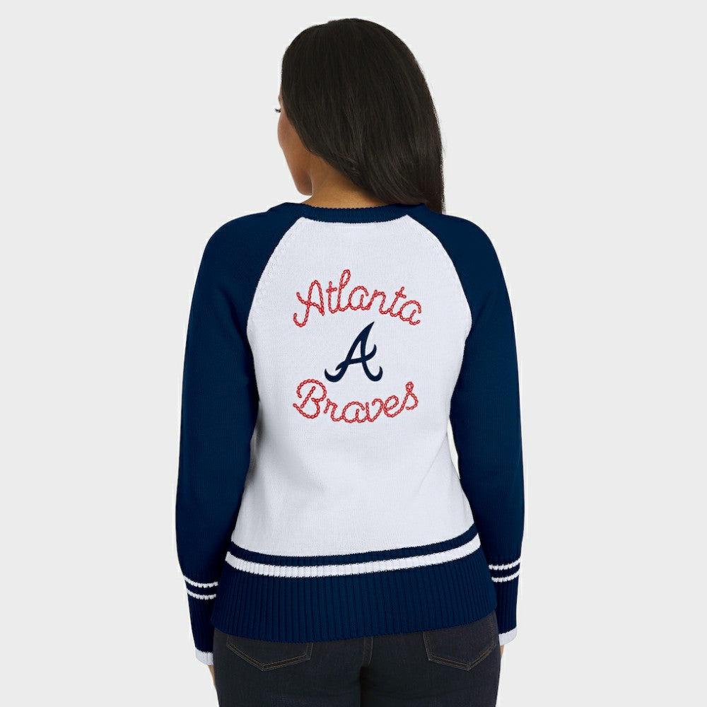 White Atlanta Braves WEAR by Erin Andrews Women's Colorblock Raglan Sweater