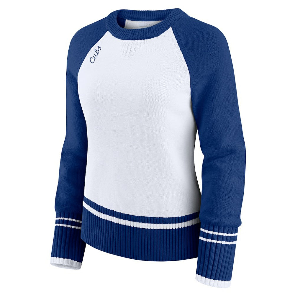 White Chicago Cubs WEAR by Erin Andrews Women's Colorblock Raglan Sweater