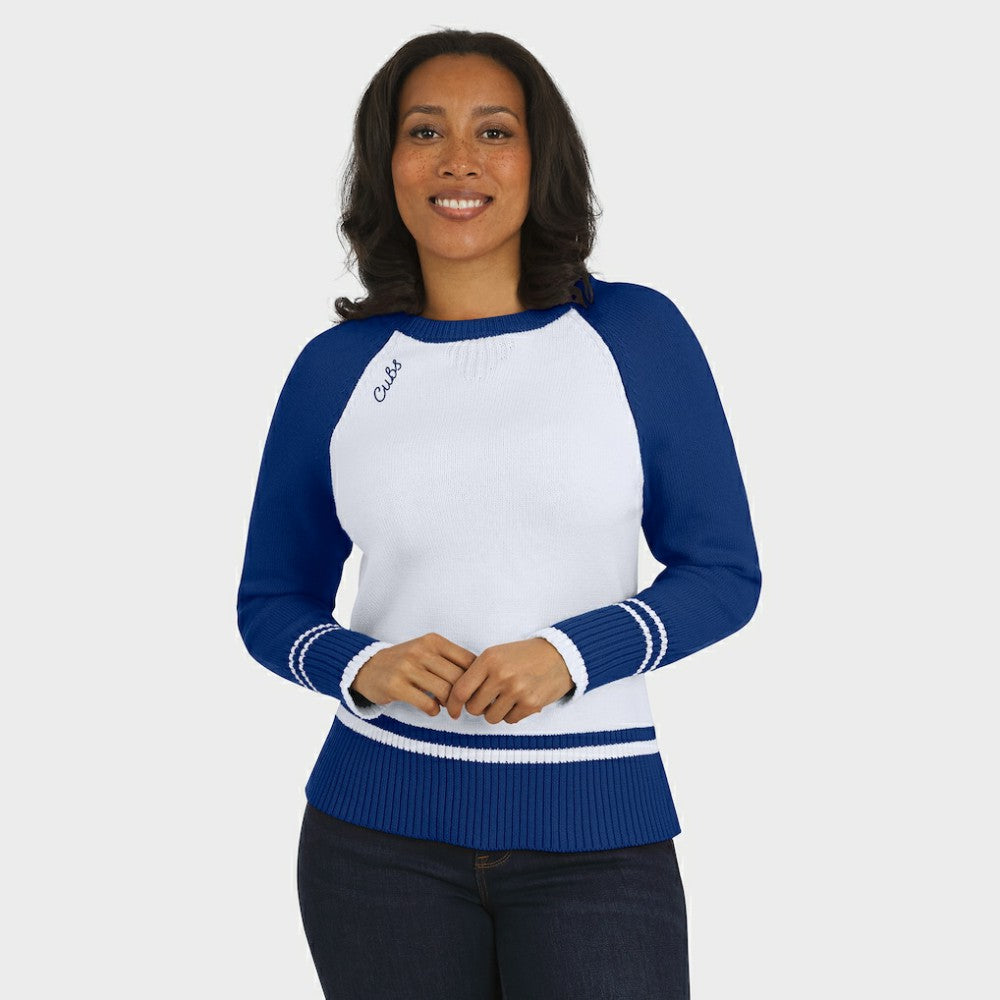 White Chicago Cubs WEAR by Erin Andrews Women's Colorblock Raglan Sweater