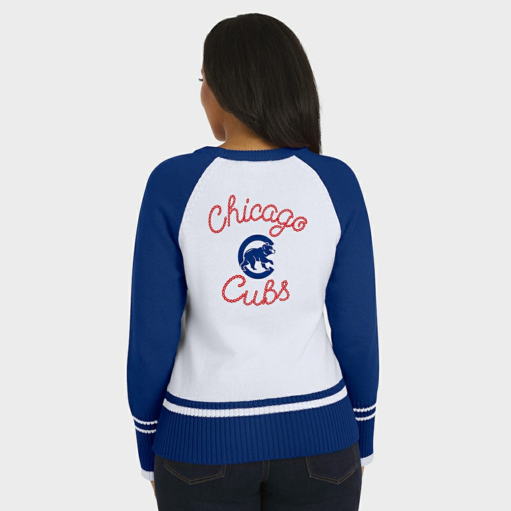 White Chicago Cubs WEAR by Erin Andrews Women's Colorblock Raglan Sweater