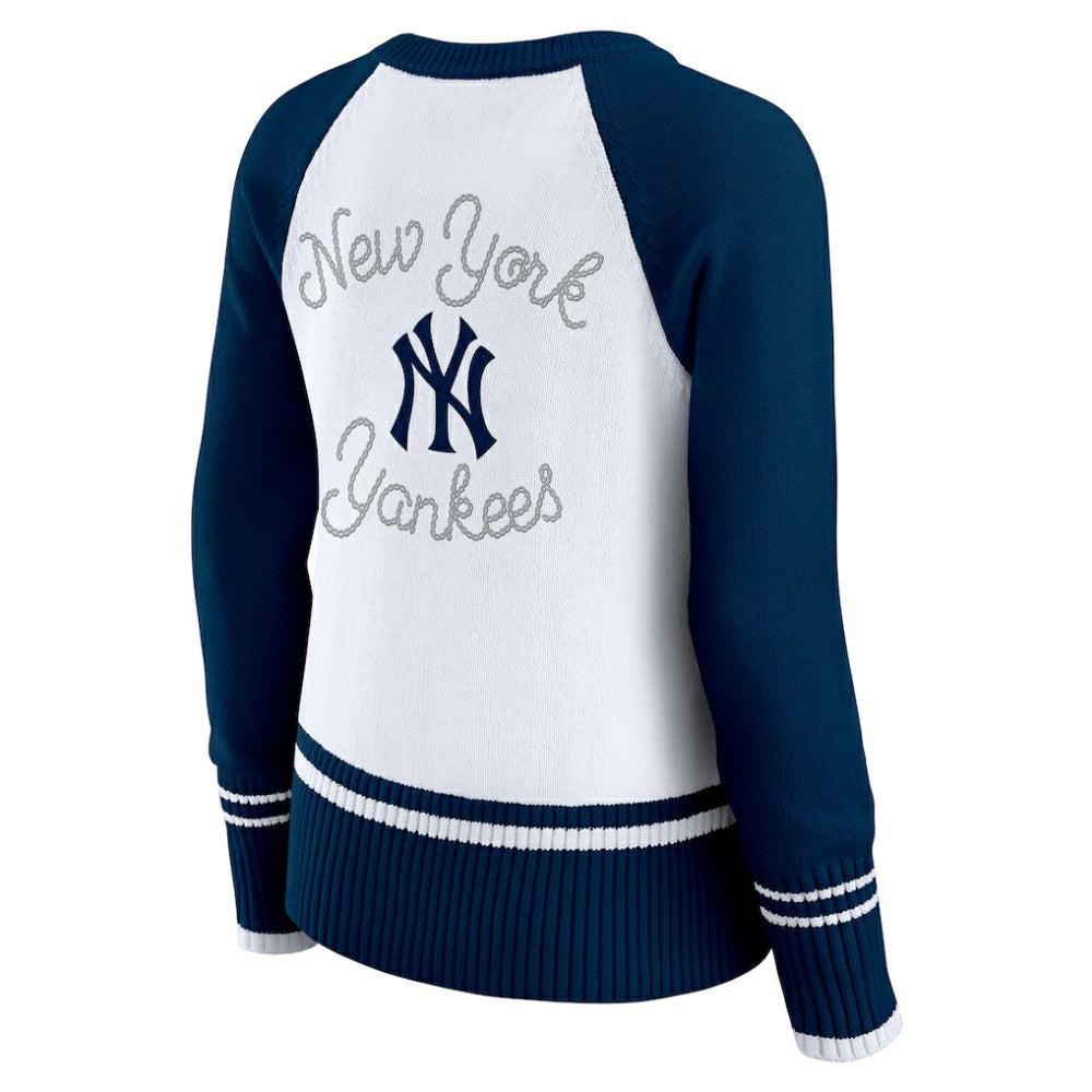 White New York Yankees WEAR by Erin Andrews Women's Colorblock Raglan Sweater