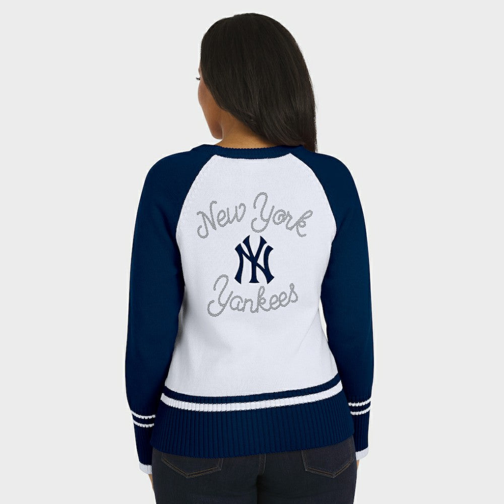 White New York Yankees WEAR by Erin Andrews Women's Colorblock Raglan Sweater
