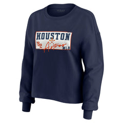 Navy Houston Astros WEAR by Erin Andrews Women's Heavy Rugby Jersey Cropped Long Sleeve T-Shirt & Shorts Lounge Set