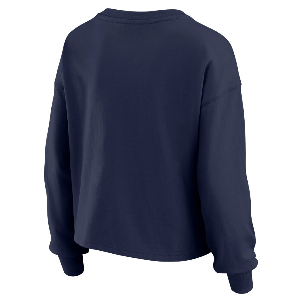 Navy Houston Astros WEAR by Erin Andrews Women's Heavy Rugby Jersey Cropped Long Sleeve T-Shirt & Shorts Lounge Set