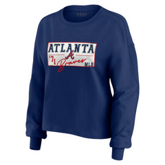 Navy Atlanta Braves WEAR by Erin Andrews Women's Heavy Rugby Jersey Cropped Long Sleeve T-Shirt & Shorts Lounge Set
