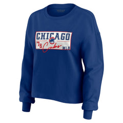 Royal Chicago Cubs WEAR by Erin Andrews Women's Heavy Rugby Jersey Cropped Long Sleeve T-Shirt & Shorts Lounge Set
