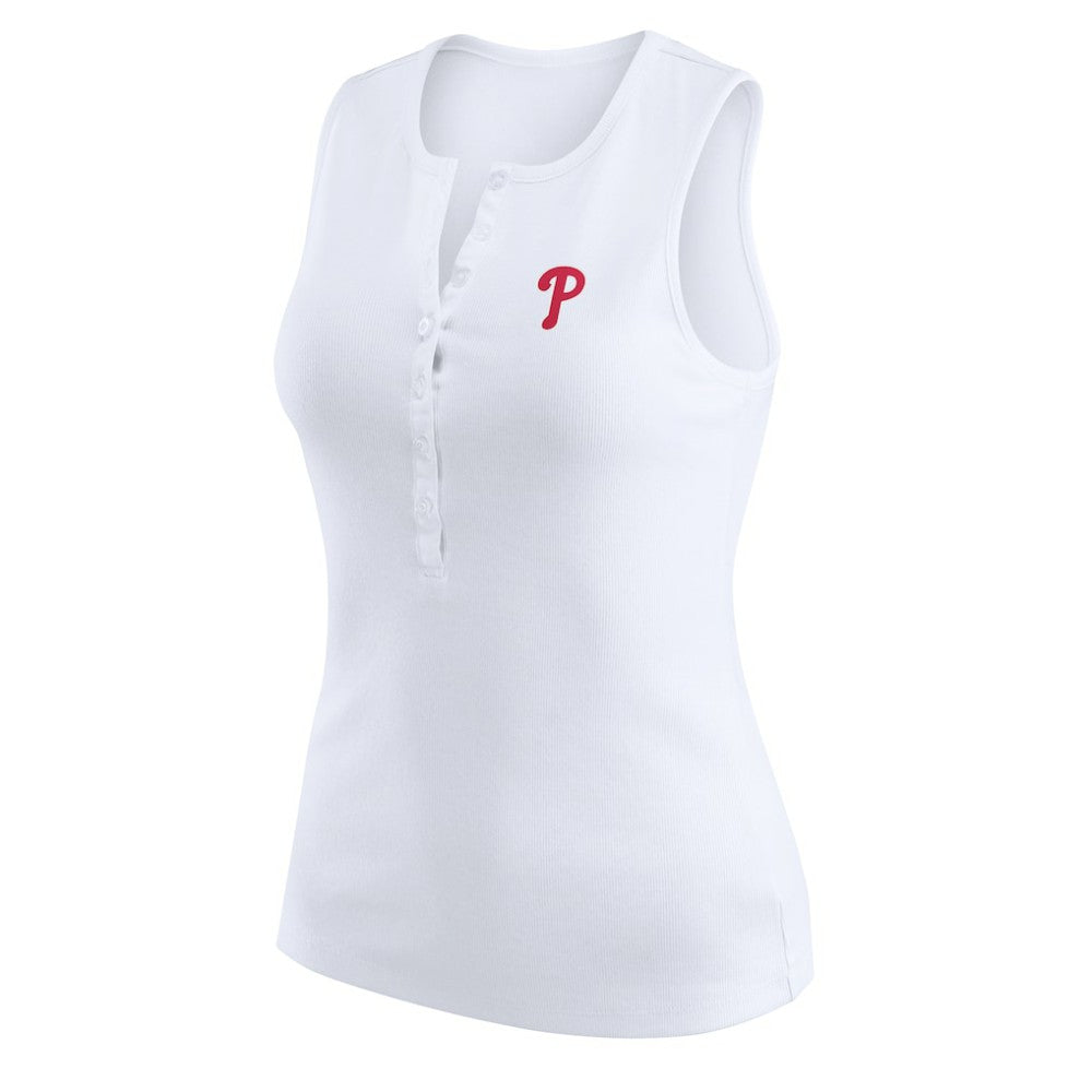 White Philadelphia Phillies WEAR by Erin Andrews Women's Rib-Knit Henley Tank Top