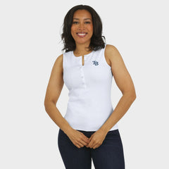 White Tampa Bay Rays WEAR by Erin Andrews Women's Rib-Knit Henley Tank Top