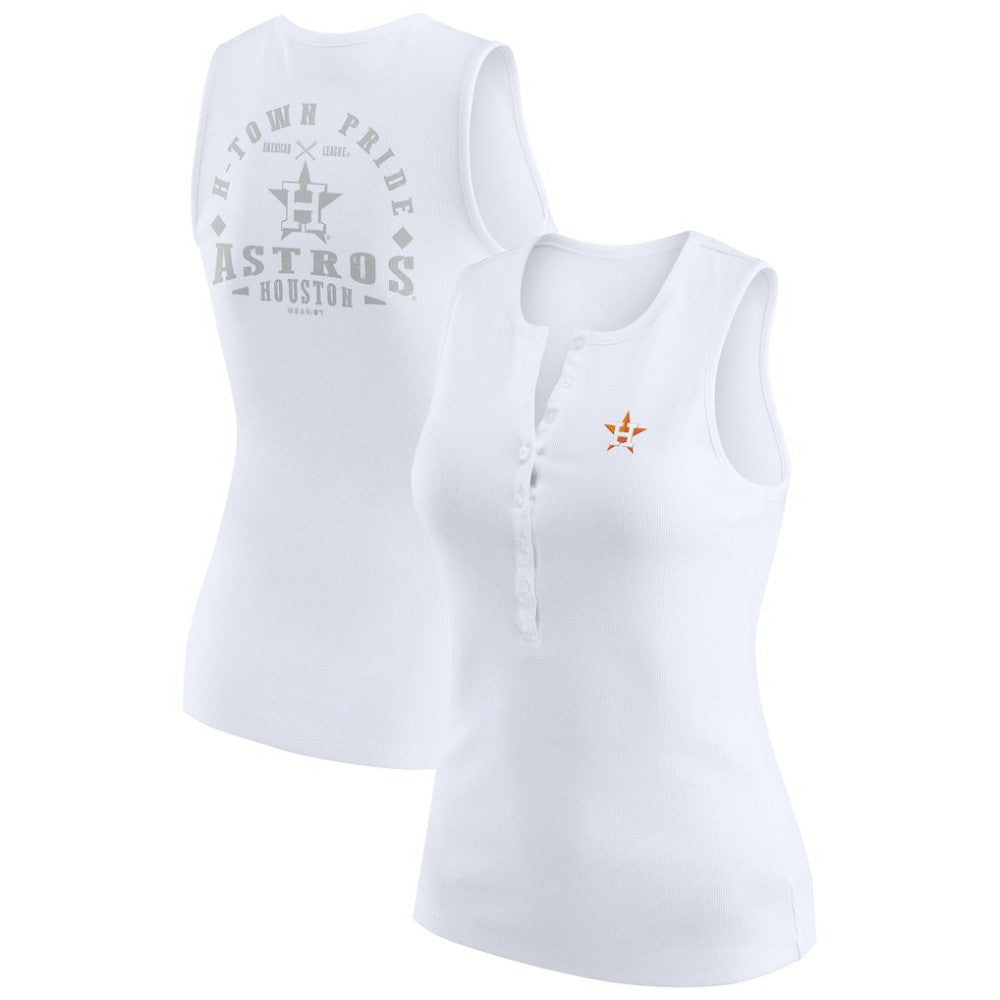 White Houston Astros WEAR by Erin Andrews Women's Rib-Knit Henley Tank Top