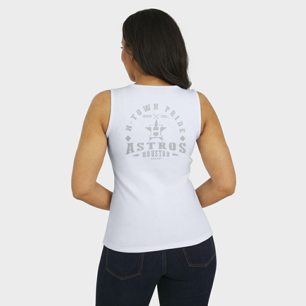 White Houston Astros WEAR by Erin Andrews Women's Rib-Knit Henley Tank Top