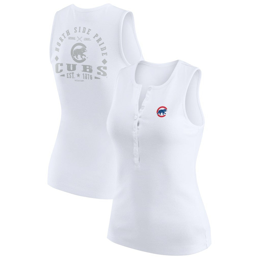 White Chicago Cubs WEAR by Erin Andrews Women's Rib-Knit Henley Tank Top