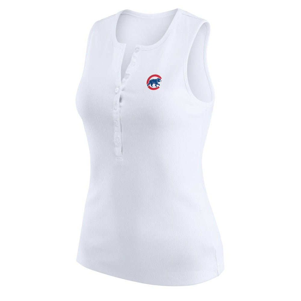 White Chicago Cubs WEAR by Erin Andrews Women's Rib-Knit Henley Tank Top