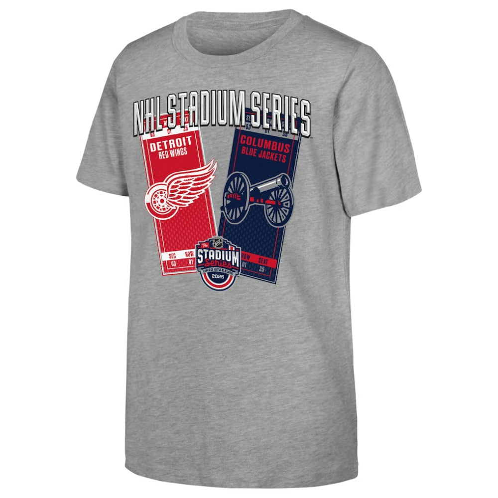 NHL Youth 2025 NHL Stadium Series Columbus Blue Jackets vs. Detroit Red Wings Matchup T-Shirt