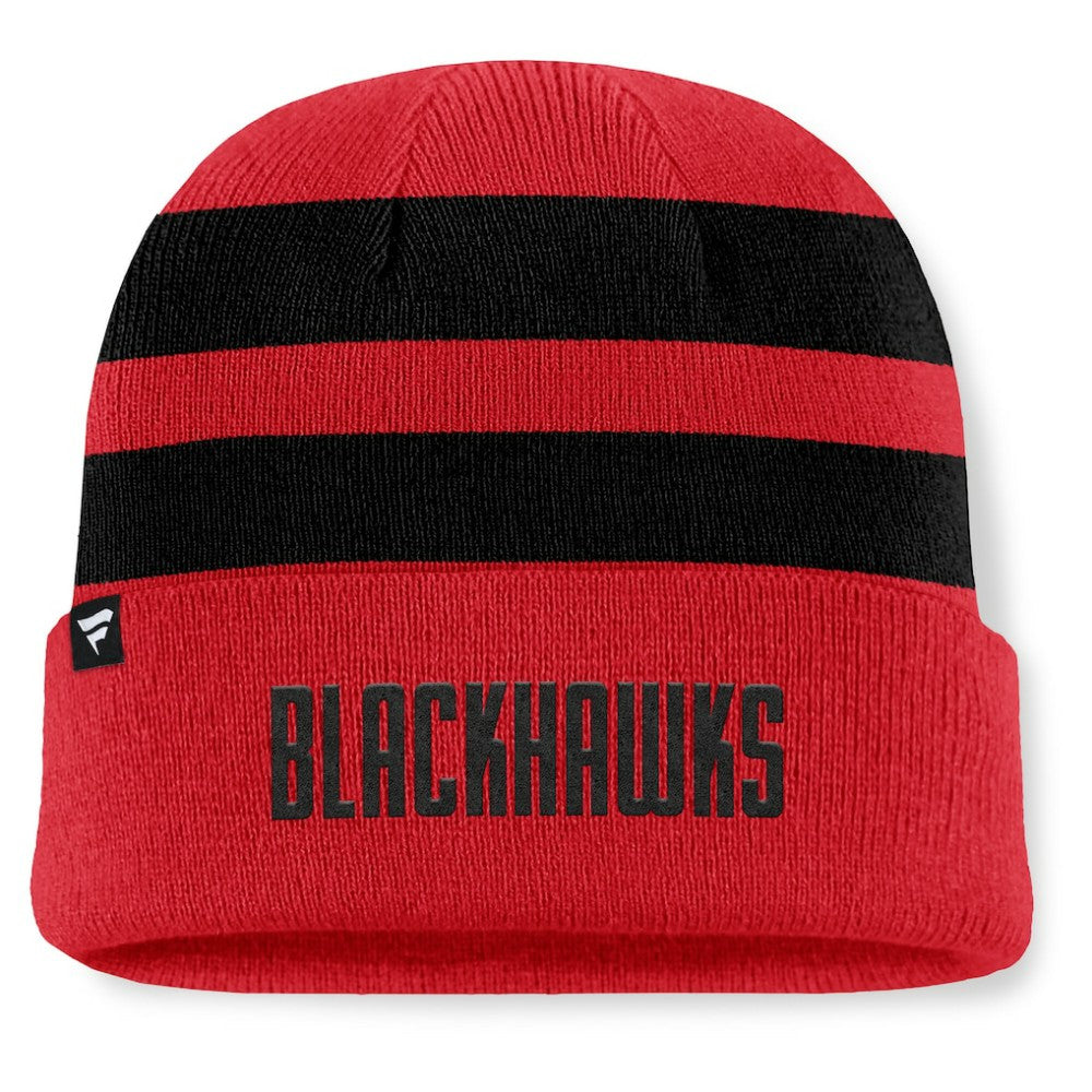 NHL Chicago Blackhawks Fanatics Fundamental Swipe Stripe Cuffed Knit Hat