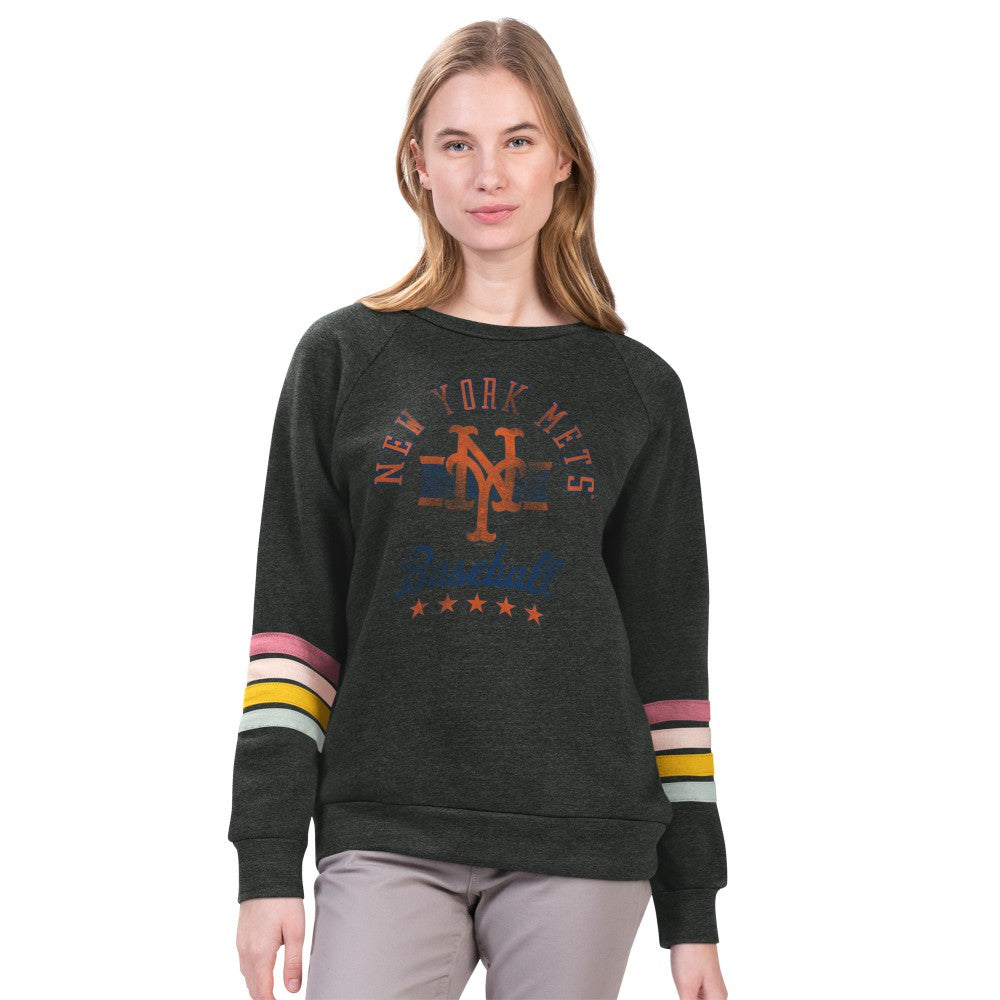 Charcoal New York Mets G-III 4Her by Carl Banks Women's Allana Stripe Pullover Sweatshirt