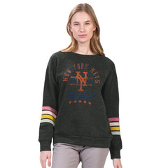 Charcoal New York Mets G-III 4Her by Carl Banks Women's Allana Stripe Pullover Sweatshirt