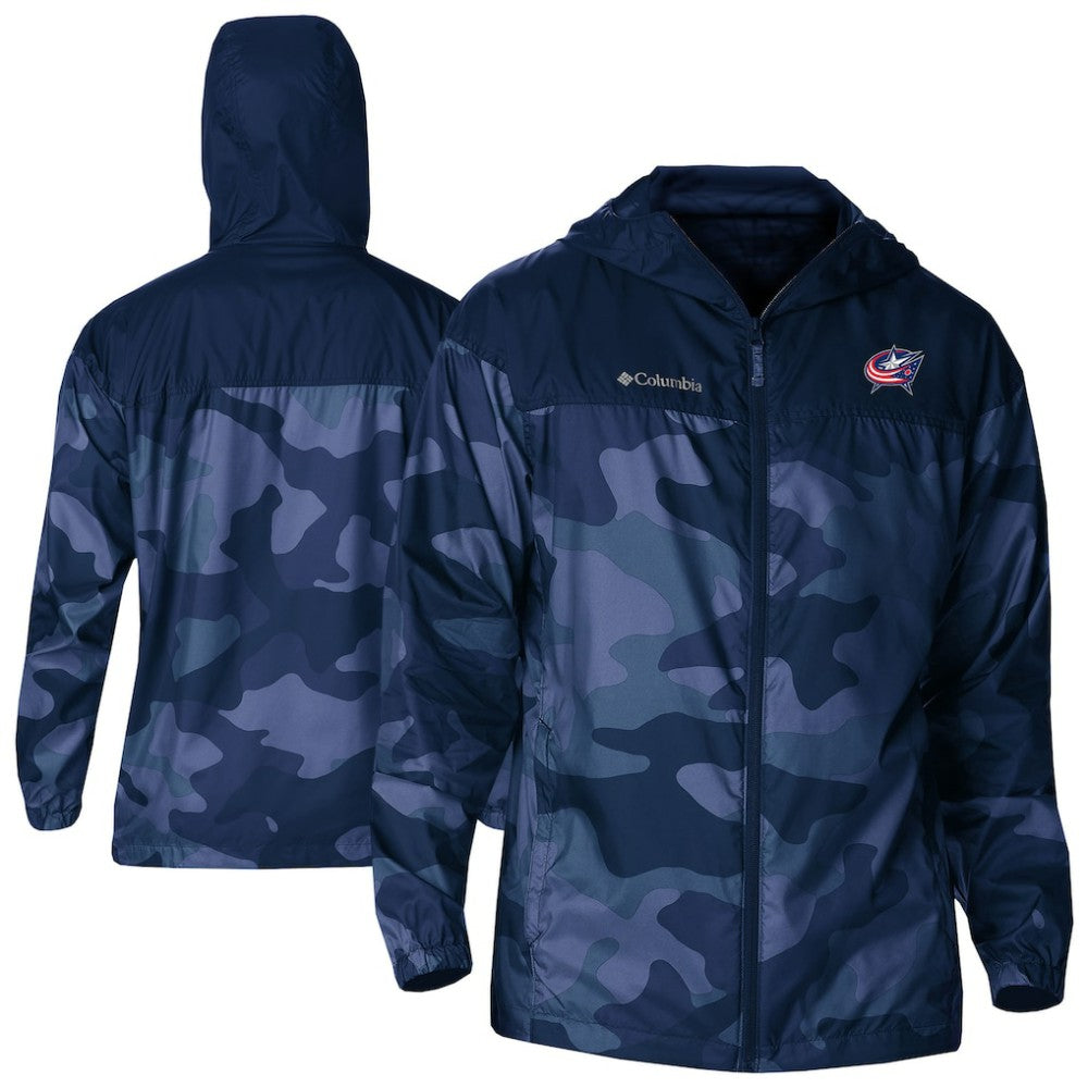 NHL Columbus Blue Jackets Columbia Camo Flash Challenger Omni-Shade Full-Zip Hoodie Windbreaker