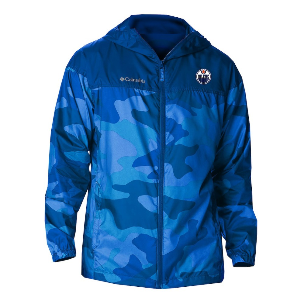 NHL Edmonton Oilers Columbia Camo Flash Challenger Omni-Shade Full-Zip Hoodie Windbreaker