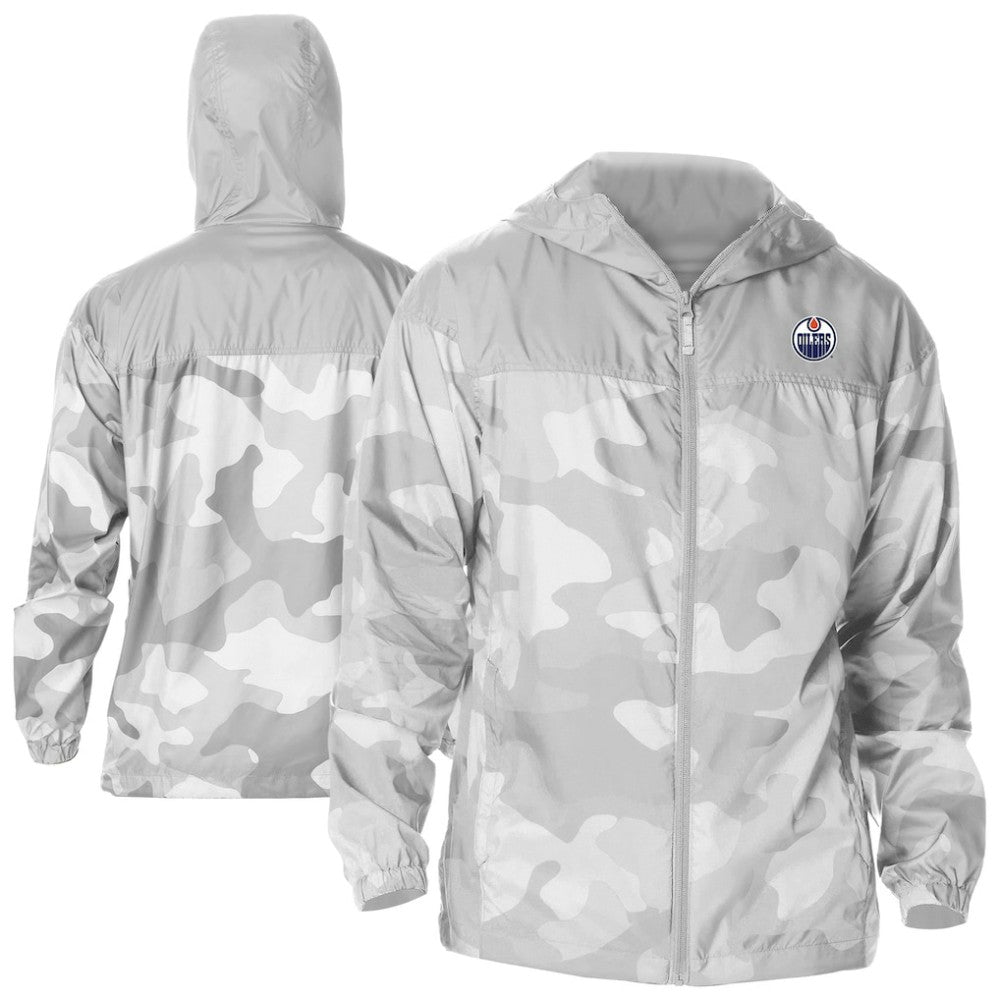 NHL Edmonton Oilers Columbia Camo Flash Challenger Omni-Shade Full-Zip Hoodie Windbreaker