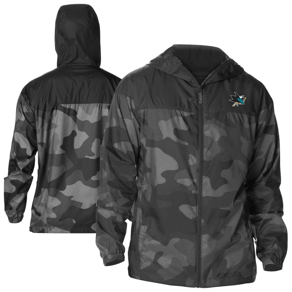 NHL San Jose Sharks Columbia Camo Flash Challenger Omni-Shade Full-Zip Hoodie Windbreaker