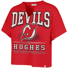 NHL Jack Hughes New Jersey Devils '47 Women's Elation Name & Number Oversized Notch Neck T-Shirt