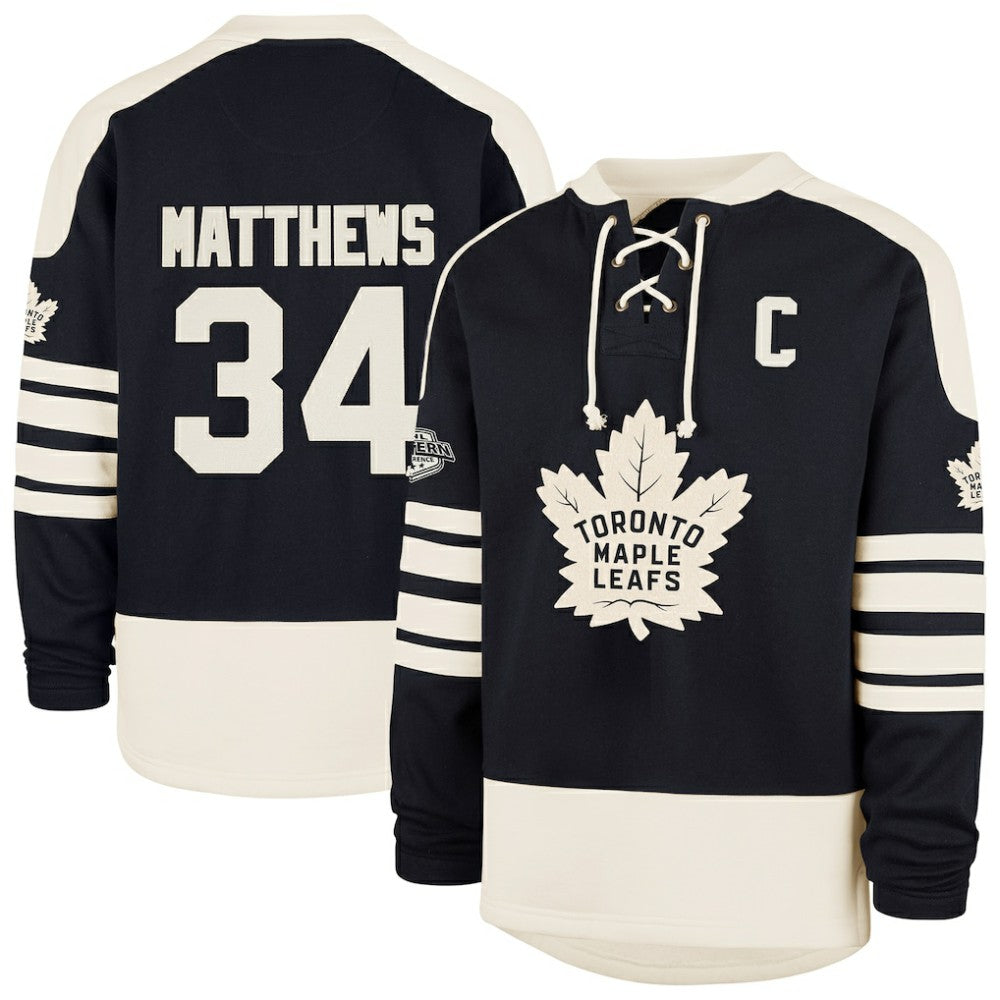 NHL Auston Matthews Toronto Maple Leafs '47 Player Name & Number Sweep Check Eternal Lacer Sweatshirt