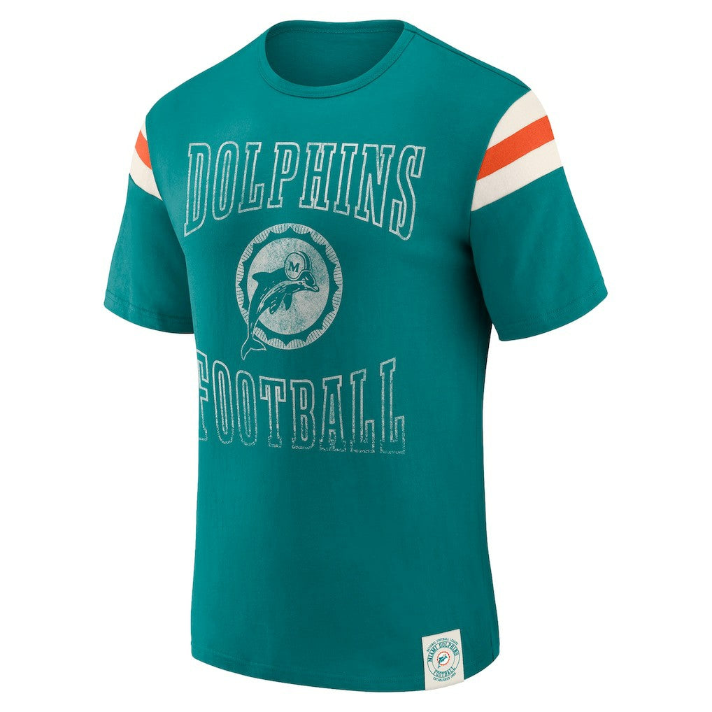 Darius Rucker Collection Distressed Throwback Shoulder Stripe T-Shirt - Miami Dolphins T-shirts