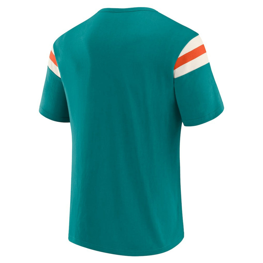 Darius Rucker Collection Distressed Throwback Shoulder Stripe T-Shirt - Miami Dolphins T-shirts