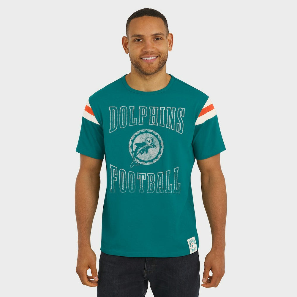 Darius Rucker Collection Distressed Throwback Shoulder Stripe T-Shirt - Miami Dolphins T-shirts