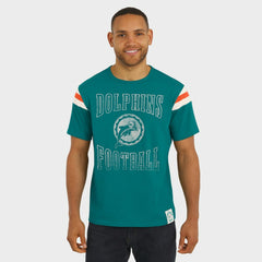 Darius Rucker Collection Distressed Throwback Shoulder Stripe T-Shirt - Miami Dolphins T-shirts
