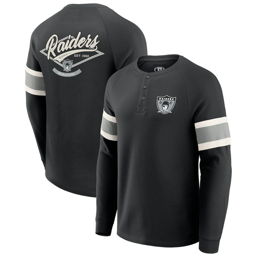 Darius Rucker Collection Waffle-Knit Raglan Long Sleeve Henley T-Shirt - Las Vegas Raiders T-shirts