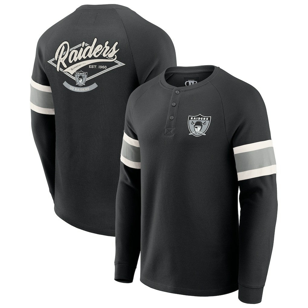 Darius Rucker Collection Waffle-Knit Raglan Long Sleeve Henley T-Shirt - Las Vegas Raiders T-shirts