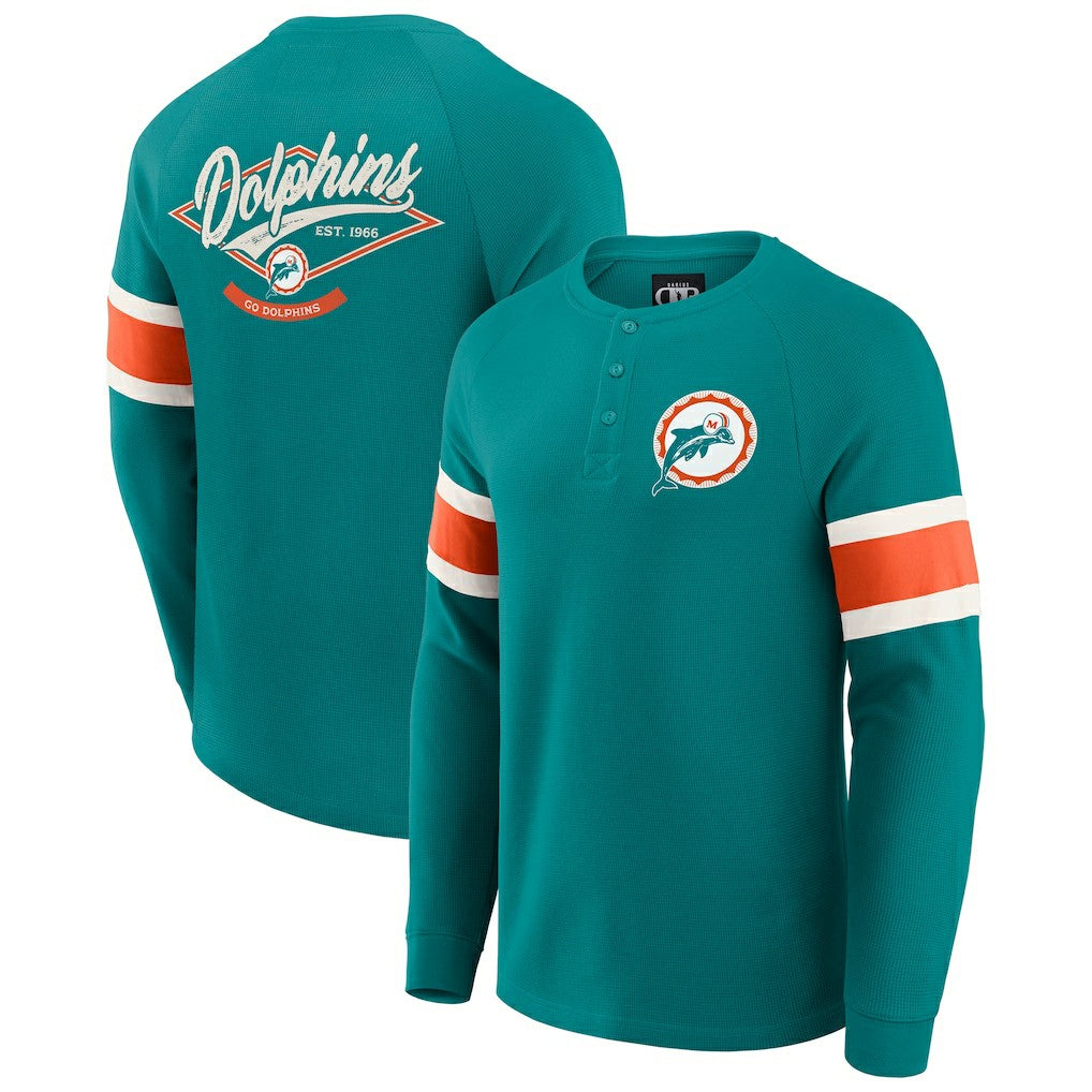 Darius Rucker Collection Waffle-Knit Raglan Long Sleeve Henley T-Shirt - Miami Dolphins T-shirts