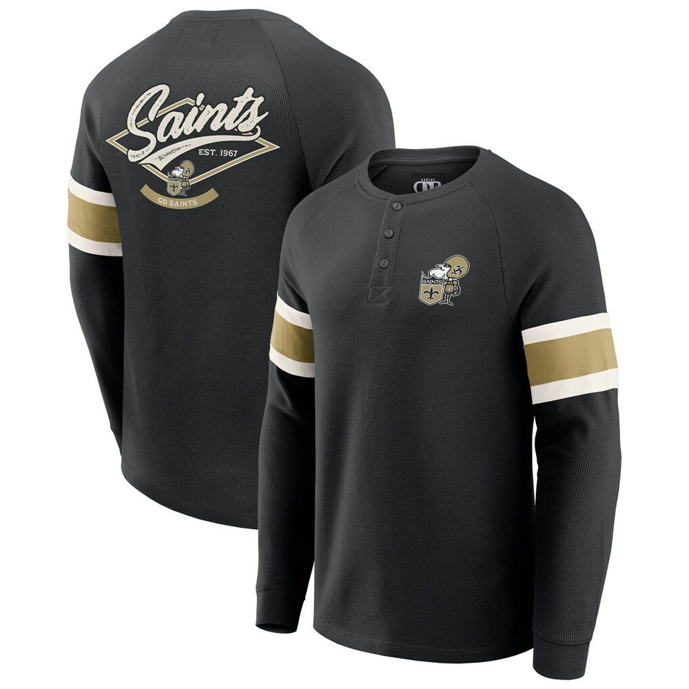 Darius Rucker Collection Waffle-Knit Raglan Long Sleeve Henley T-Shirt - New Orleans Saints T-shirts
